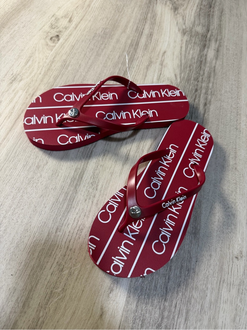 Calvin Klein Red White Logo Flip Flop Sandals
